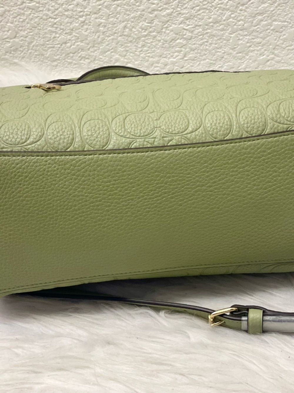 Coach Rowan Satchel Bag Signature Leather In Pistachio CEW03/Gold/Pistachio - Picture 8 of 13